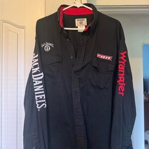 Wrangler Black Long-Sleeve Button-Down Shirt with Red Accents